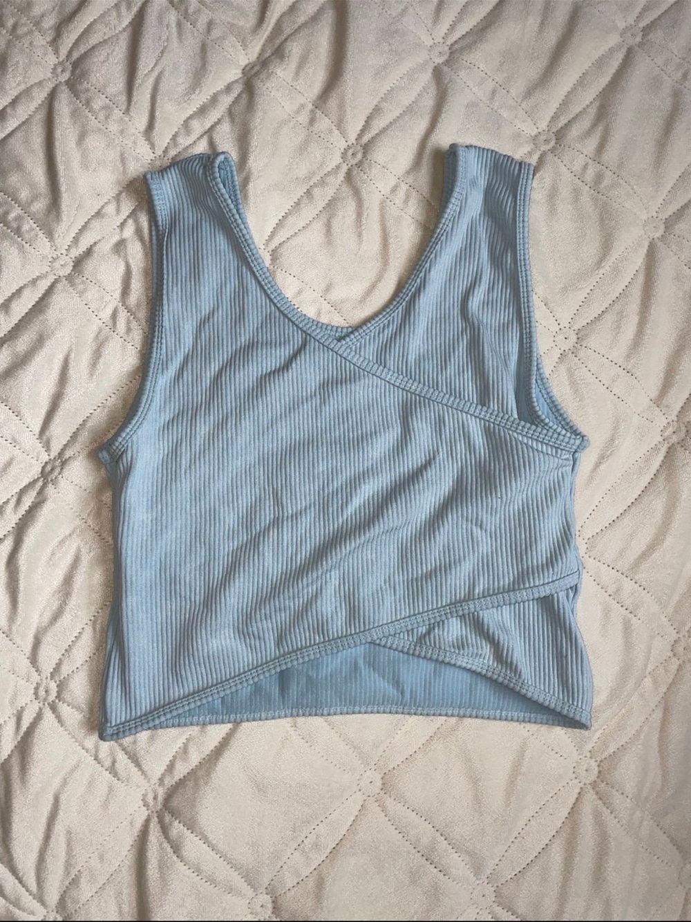 Ribbed Asymmetric Light Blue Crop Tank - Women's Summer Top